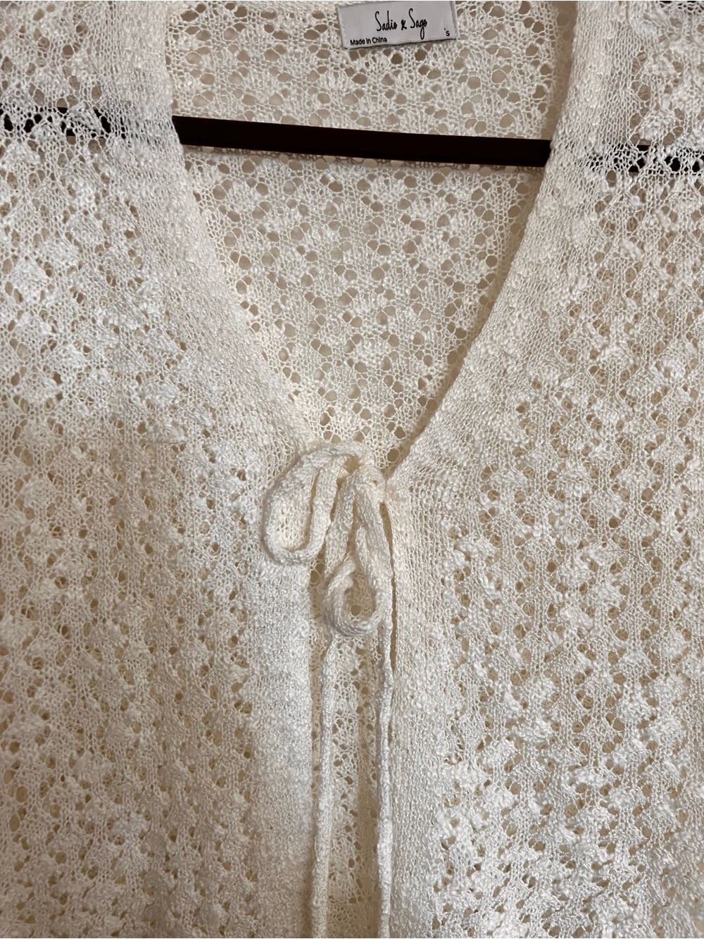 Soleil & Sage Cream Open-Knit Tie-Front Cardigan Bloomingdale’s